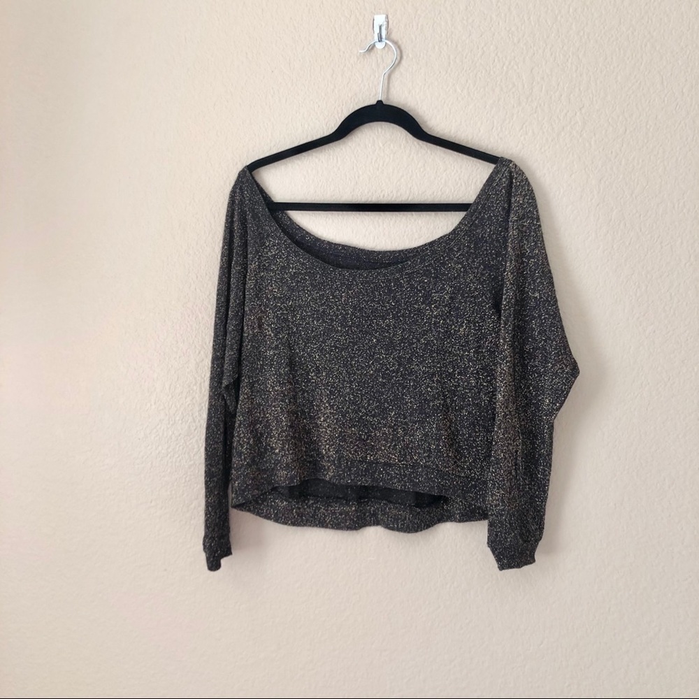 Blue life off shoulder oversized long sleeve top